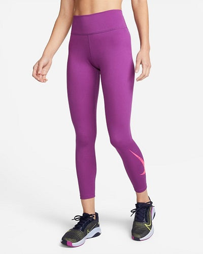 Nike Womens Nike One Mid Rise 7/8 Graphics Leggings Viotech/Hyper Pink