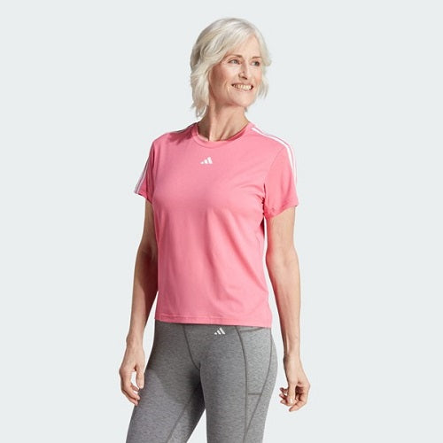 Adidas Womens Train Essentials 3 Stripes Tee Pink Fusion/White