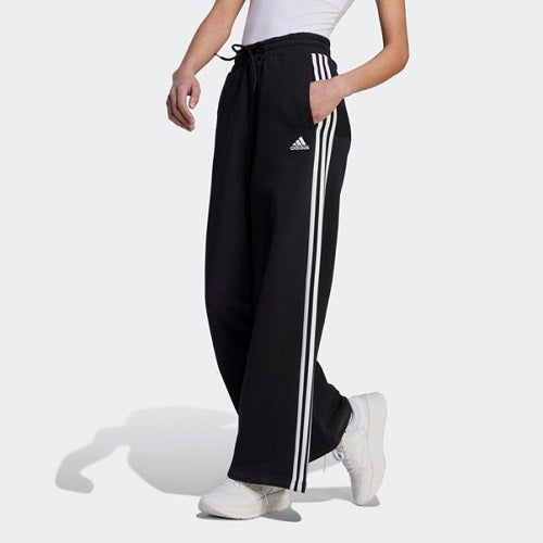 Adidas Womens 3 Stripes Fleece Wide Leg Pant Black/White