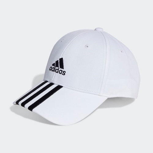 Adidas Mens 3 Stripes Cotton Twill Baseball Cap White/Black