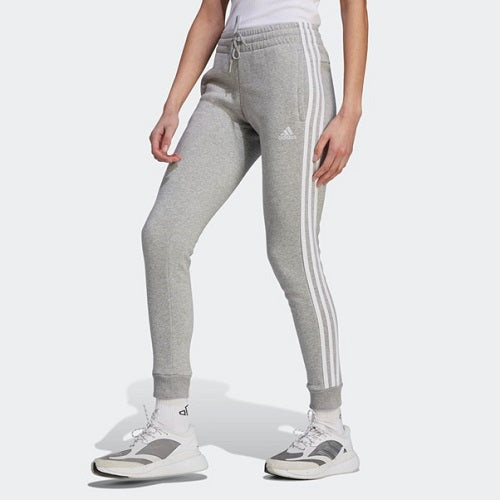 Adidas Womens 3 Stripes Fleece Cuff Pant Medium Grey Heather/White
