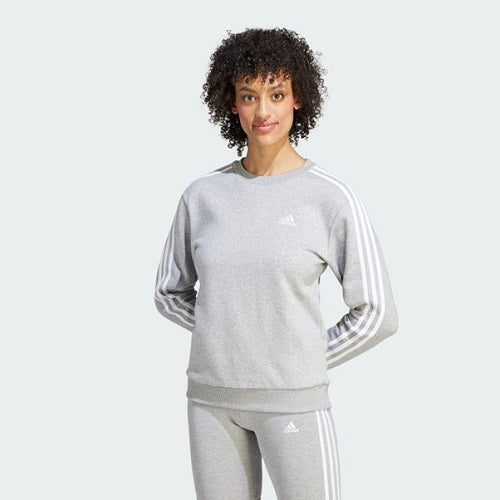 Adidas Womens 3 Stripes Fleece Sweat Medium Grey Heather/White