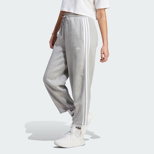 Adidas Womens 3 Stripes Fleece Open Hem Pant Medium Grey Heather/White