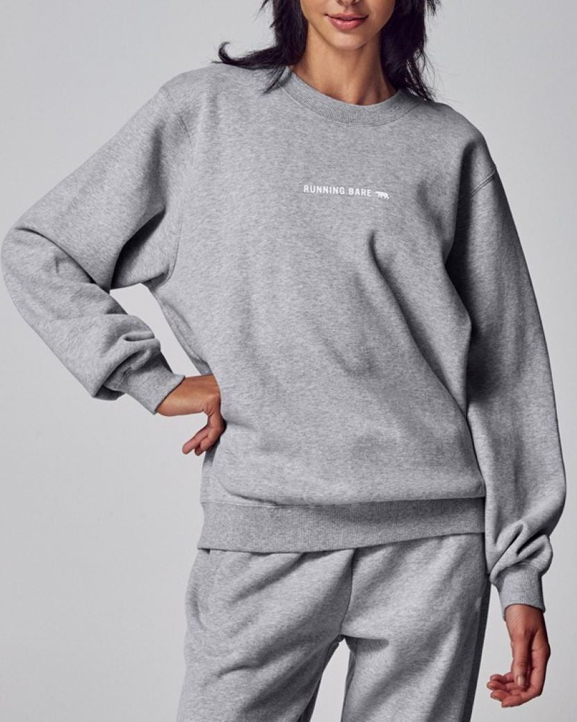Running Bare Womens Legacy Crew Sweat Silver Marle