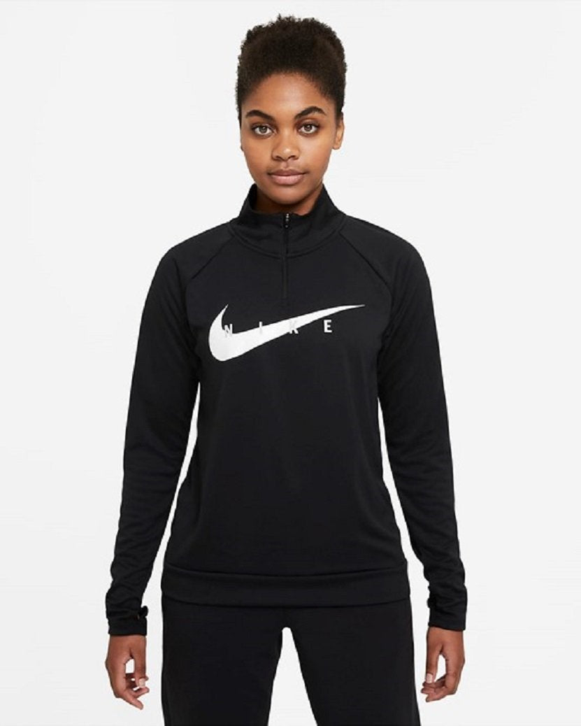 Nike Womens Swoosh Run Half Zip Long Sleeve Top Black/White