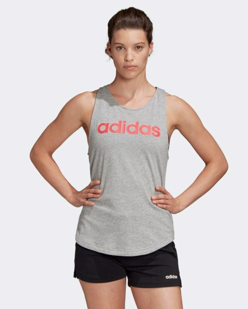 Adidas Womens Linear Loose Tank Med Grey Heather/Core Pink