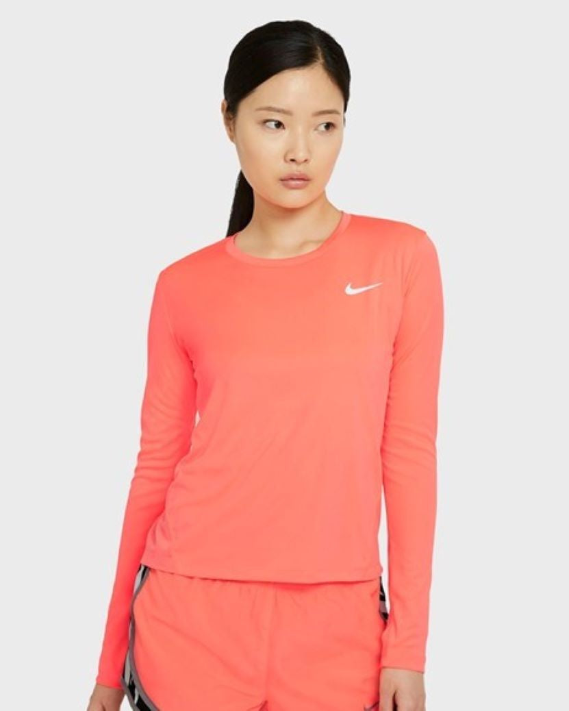 Nike Womens Miler Long Sleeve Top Bright Mango/Reflective Silver