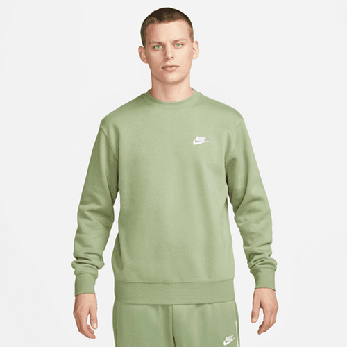 Nike Mens Club Fleece Crew Sweat Oil Green/White