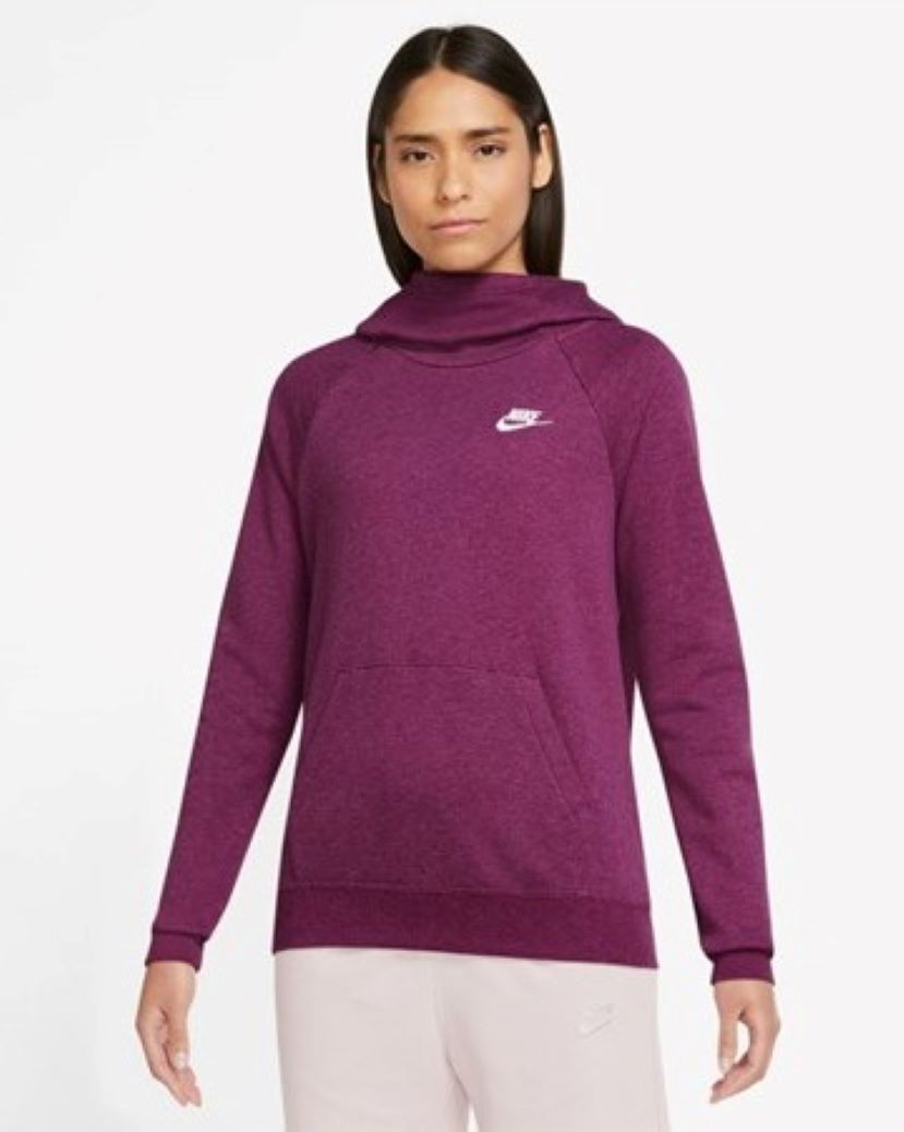 Nike Womens Funnel Pullover Hoodie Sangria/Heather/White