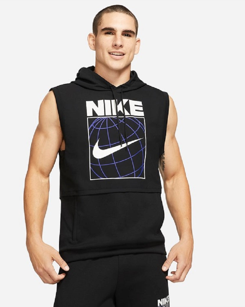 Nike Mens Dri-FIT Sleeveless Graphic Hoodie Black/White