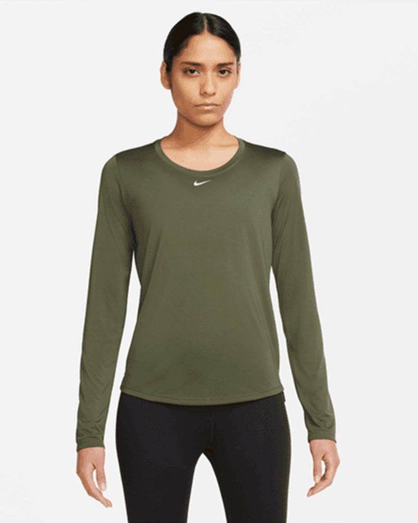 Nike Womens Dri-FIT One Long Sleeve Top Olive Green