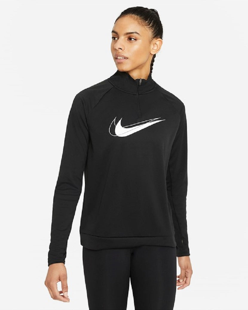Nike Womens Swoosh Run Half Zip Long Sleeve Top Black