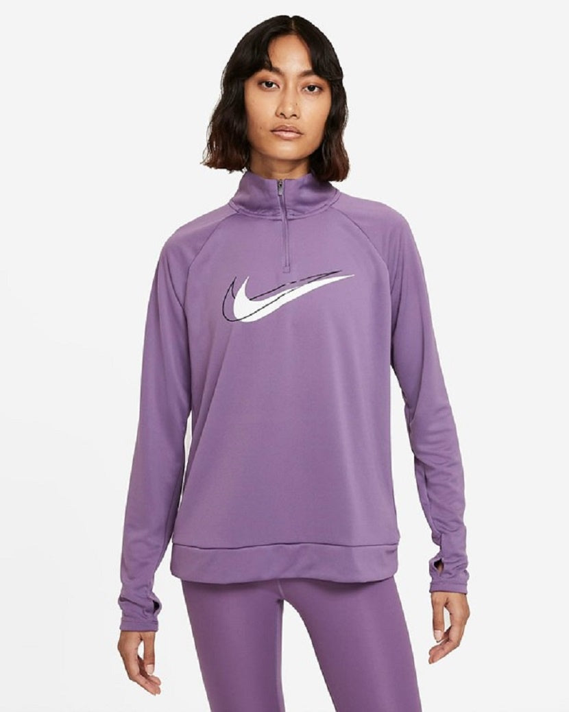Nike Womens Swoosh Run Half Zip Long Sleeve Top Dark Raisen