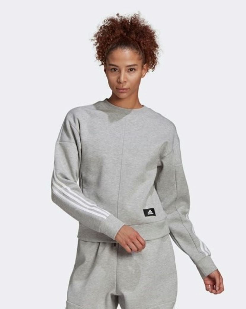 Adidas Womens Wrapped 3 Stripes Sweat Med Grey Heather/White