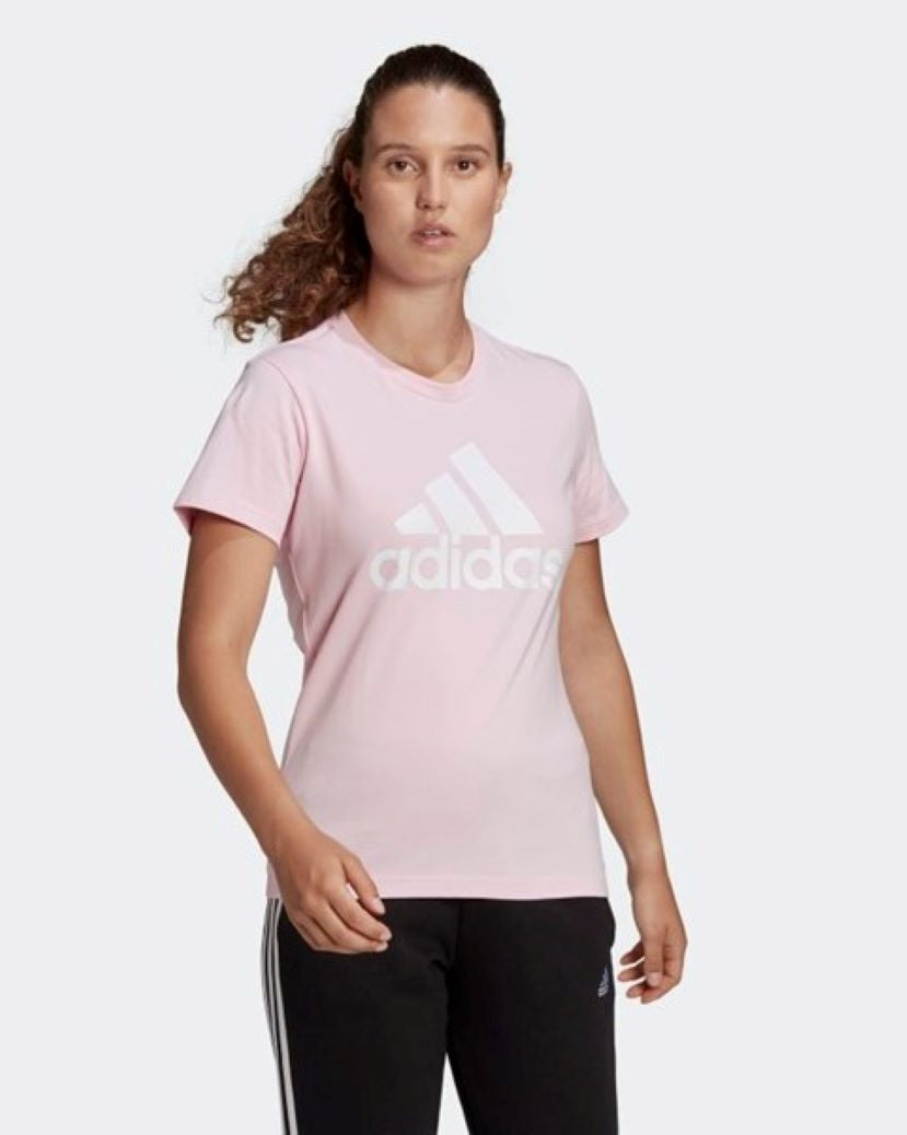 Adidas Womens Lounge Big Logo Tee Clear Pink/White