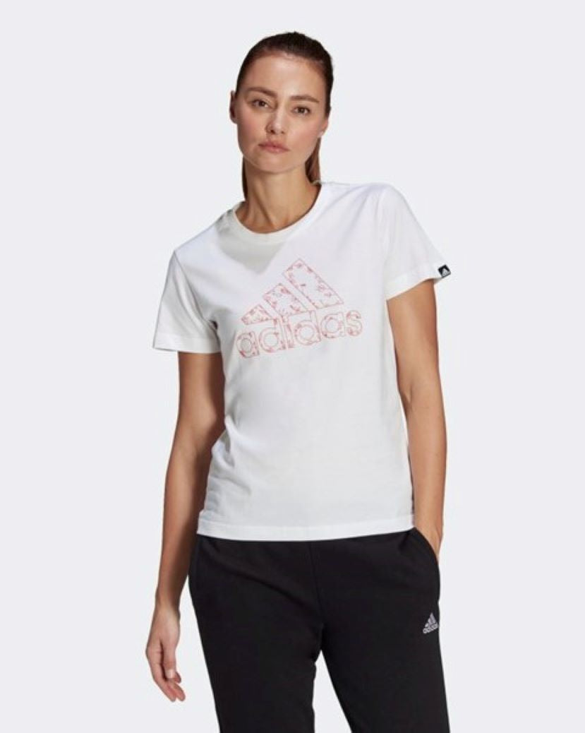 Adidas Womens Outlined Floral Graphic Tee White