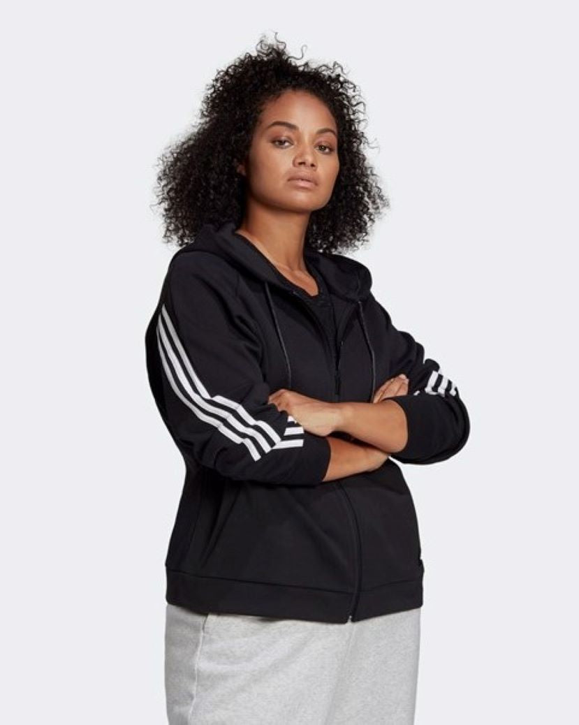 Adidas Womens Wrapped 3 Stripes Hooded Jacket Plus Size Black/White