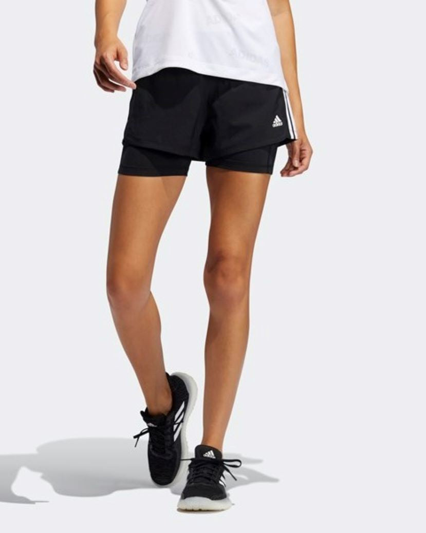 Adidas Womens Pacer 3 Stripes 2 In 1 Woven Shorts Black/White