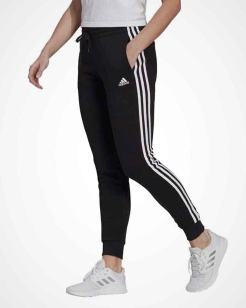 Adidas Womens 3 Stripes Pant Fleece Cuff Pant Black/White