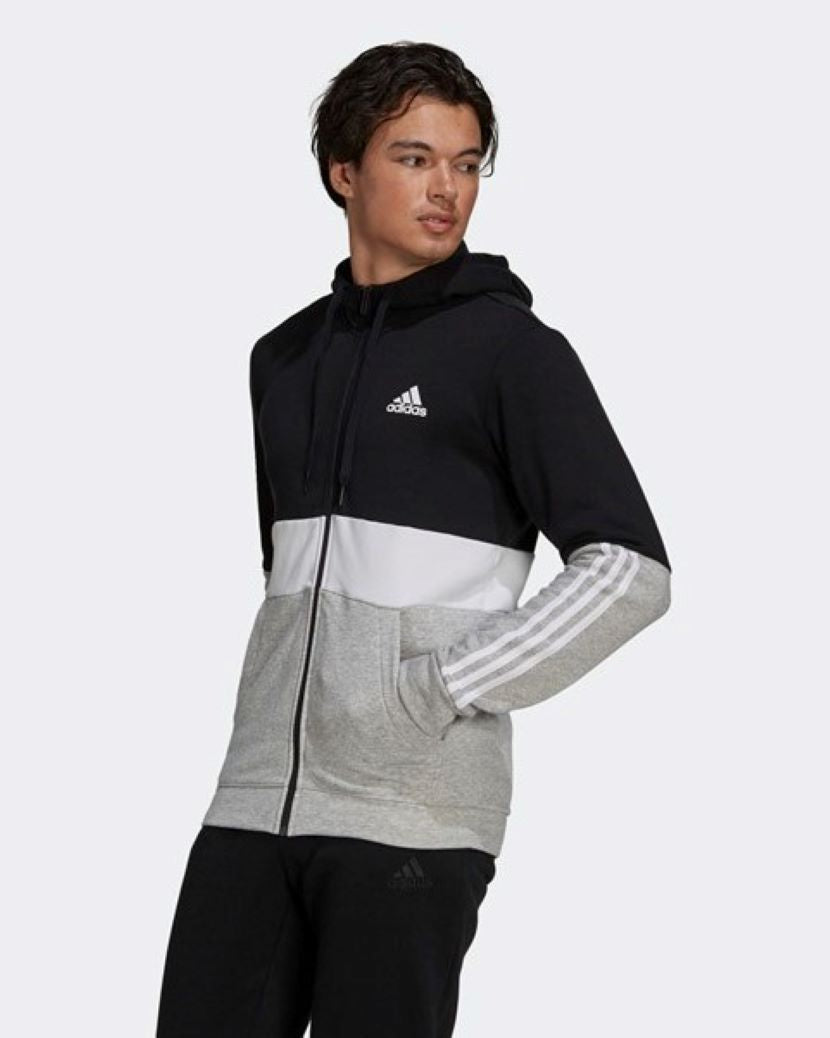 Adidas Mens Colourblock Fleece Hooded Jacket Black/White
