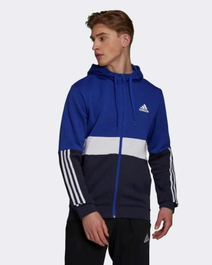 Adidas Mens Colourblock Fleece Hooded Jacket Bold Blue/White