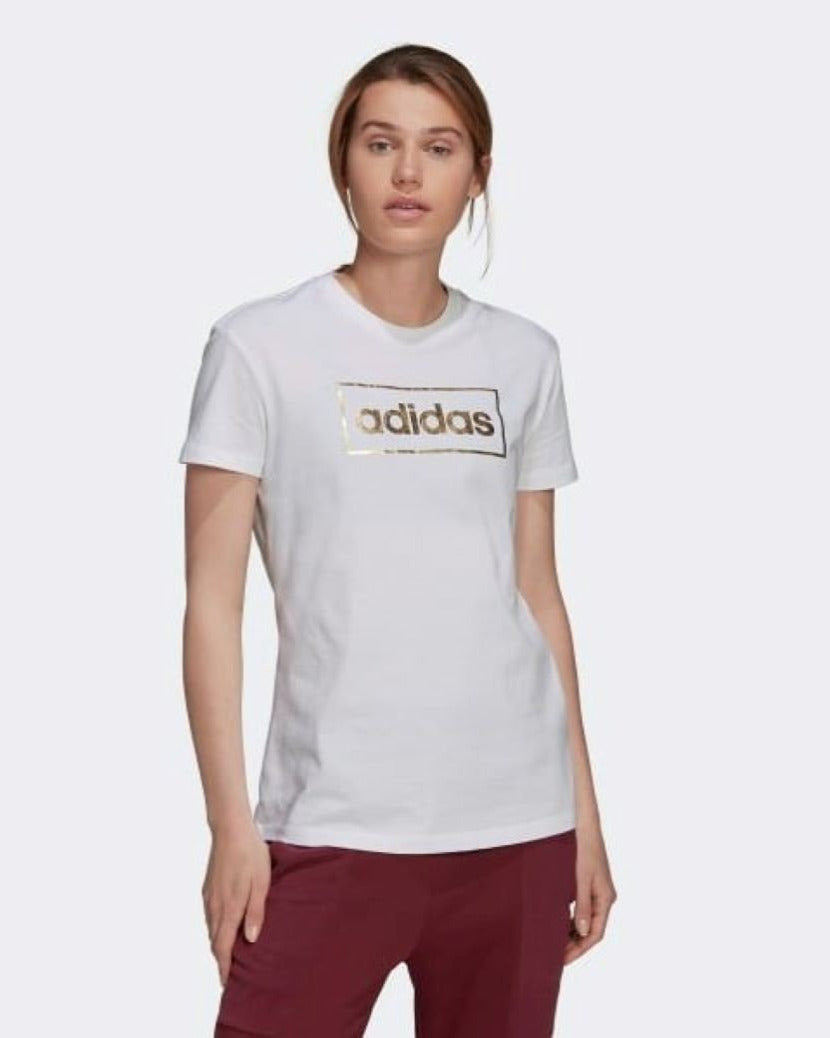 Adidas Womens Linear Foil Box Graphic Tee White/Gold