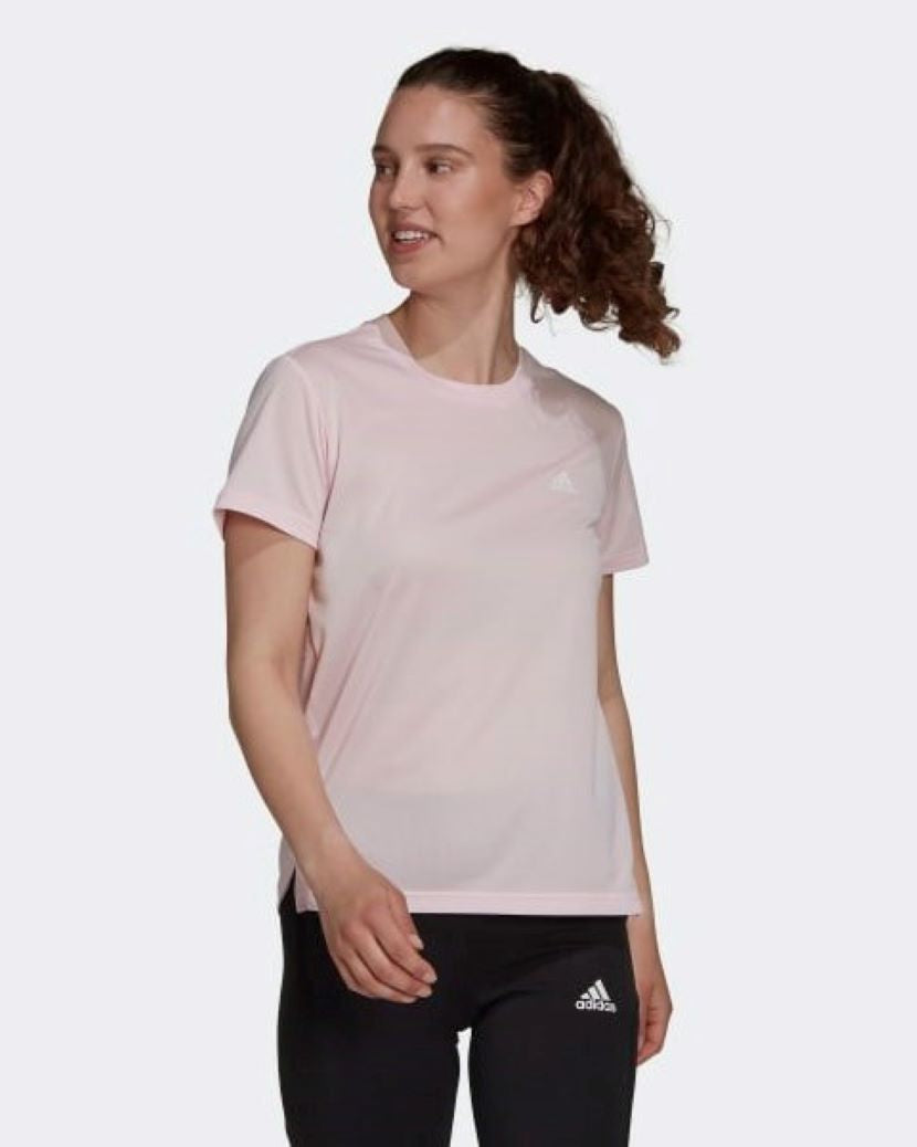 Adidas Womens Designed 2 Move 3 Stripes Tee Clear Pink/White
