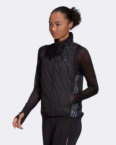 Adidas Womens Run Icon 3 Stripes Running Wind Vest Black