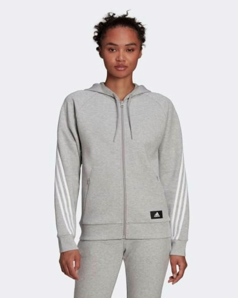 Adidas Womens Future Icons 3 Stripes Hooded Jacket Medium Grey Heather