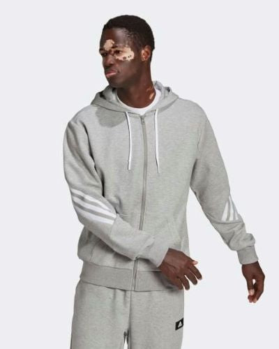 Adidas Mens Future Icons 3 Stripes FZ Hooded Jacket Medium Grey Heather/White
