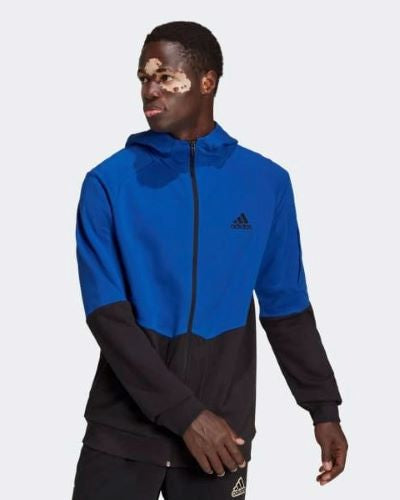 Adidas Mens Gameday Hooded Jacket Royal Blue