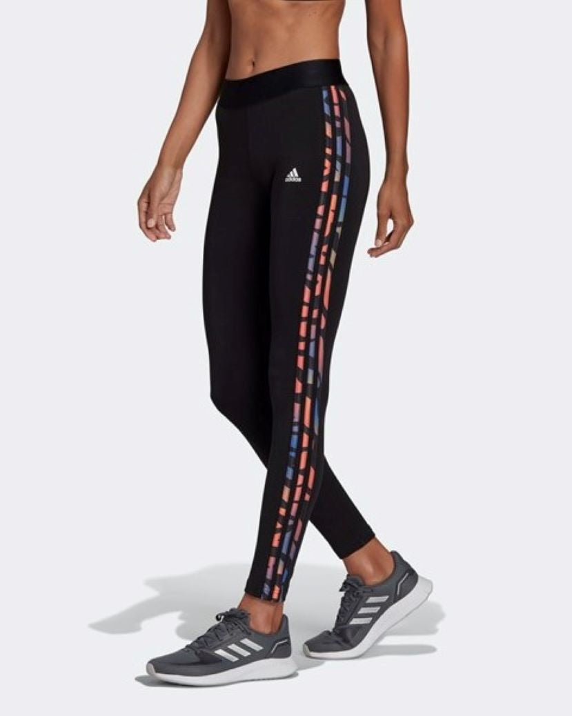 Adidas Womens Full Length 3 Stripes Leggings Black/Multi
