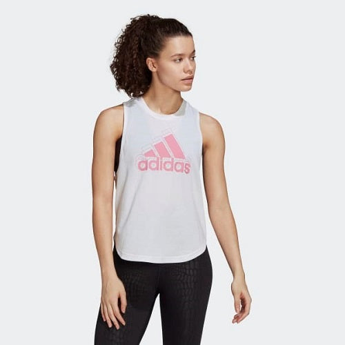 Adidas Womens Made for Training Logo Racerback Tank White/Bliss Pink