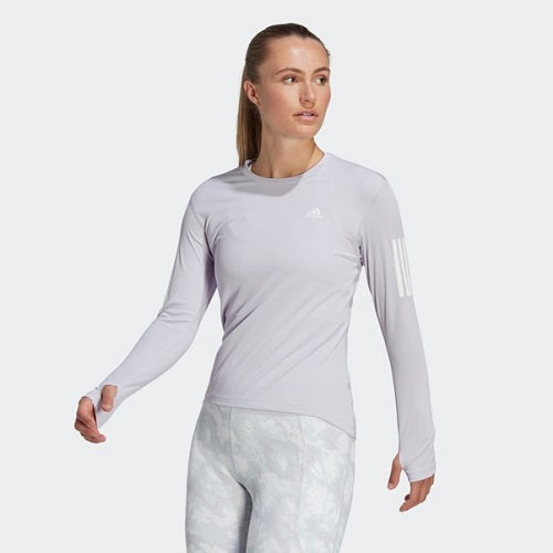 Adidas Womens Own The Run Long Sleeve Tee Silver Dawn/White
