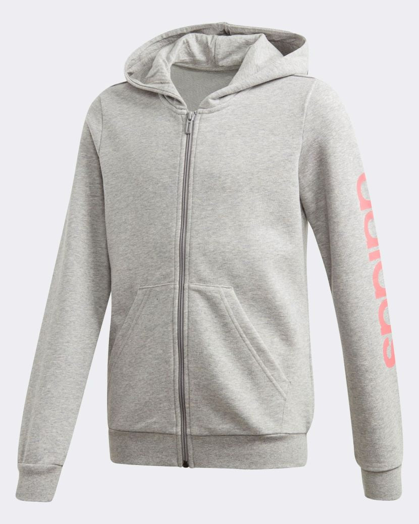 Adidas Kids Linear Hooded Jacket Grey Heather/Signal Pink