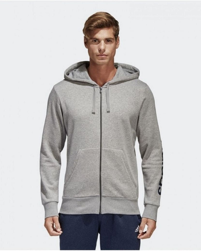 Adidas Mens Linear French Terry Hooded Jacket Grey Heather