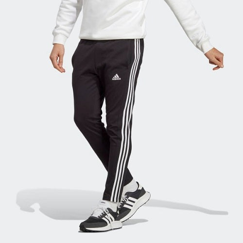 Adidas Mens Single Jersey 3 Stripes Open Hem Tapered Pant Black/White
