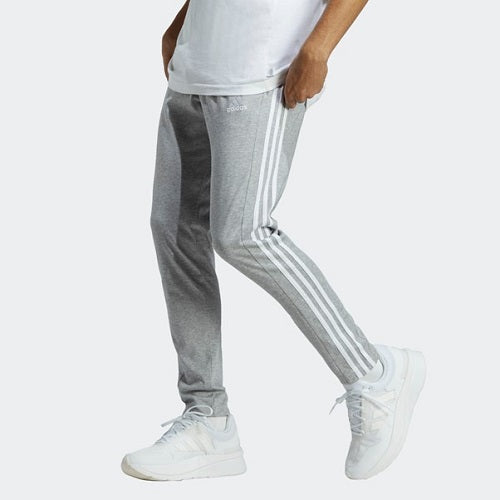 Adidas Mens Single Jersey 3 Stripes Open Hem Tapered Pant Medium Grey Heather/White