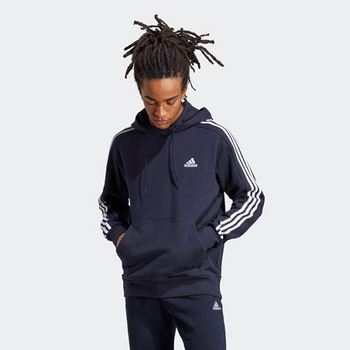 Adidas Mens 3 Stripes French Terry Hoodie Legend Ink/White