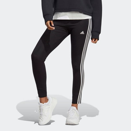 Adidas Womens High Waisted 3 Stripes Single Jersey Full Length Tights Black/White