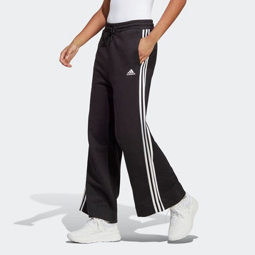 Adidas Womens 3 Stripes French Terry Wide Leg Pant Black/White