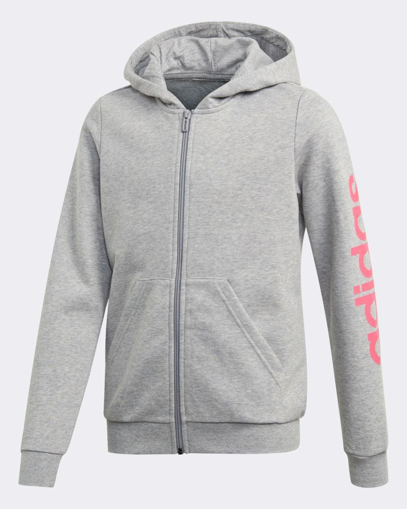 Adidas Kids Linear Hooded Jacket Grey Heather/Real Pink