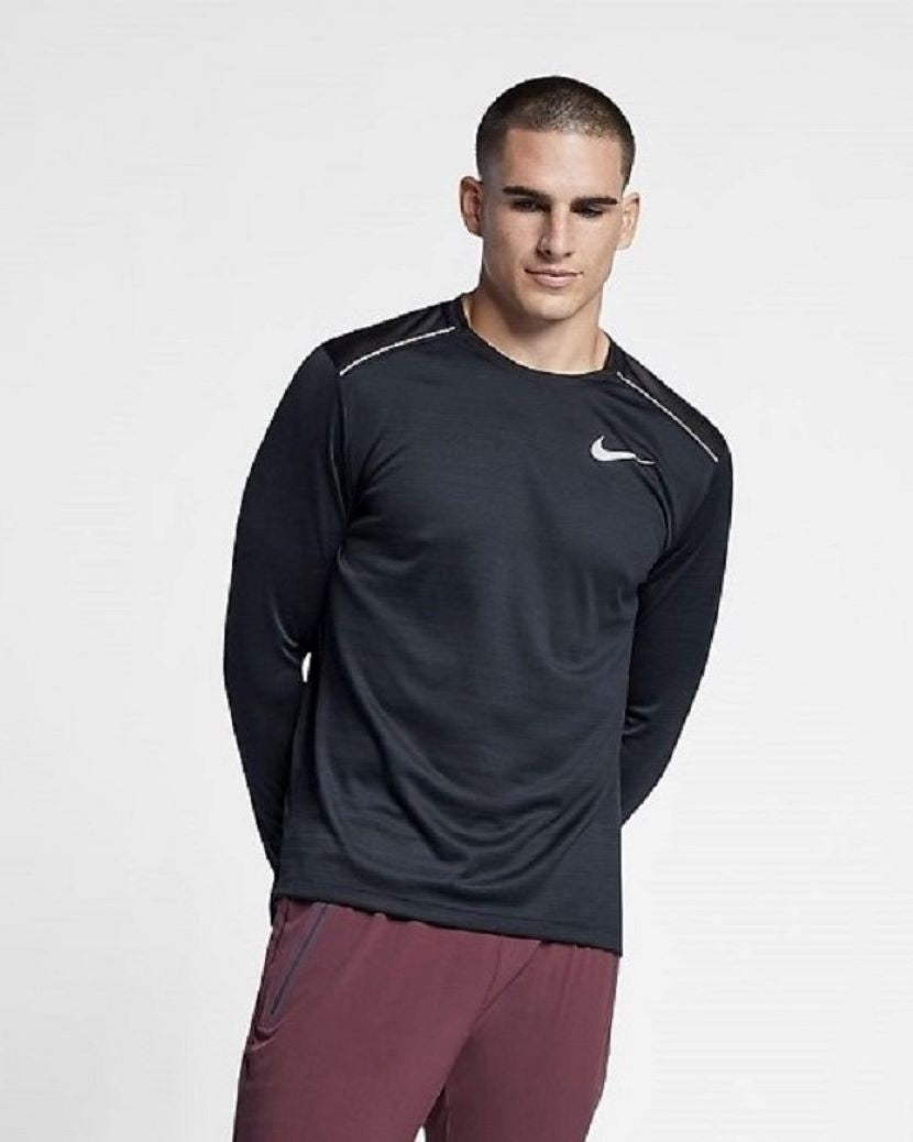 Nike Mens Dri-Fit Miler Long Sleeved Top Black/White