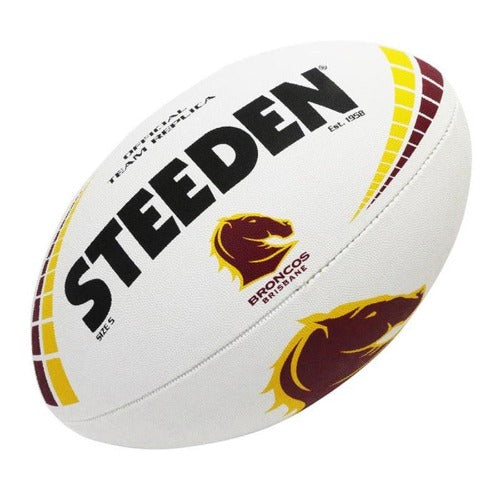 Steeden NRL Team Supporter Ball White Size 5 Broncos