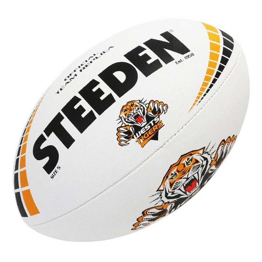 Steeden NRL Team Supporter Ball White Size 5 Wests Tigers