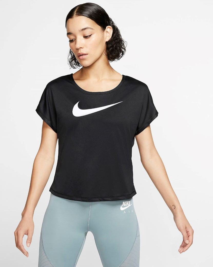 Nike Womens Swoosh Run Cropped Tee Black/White