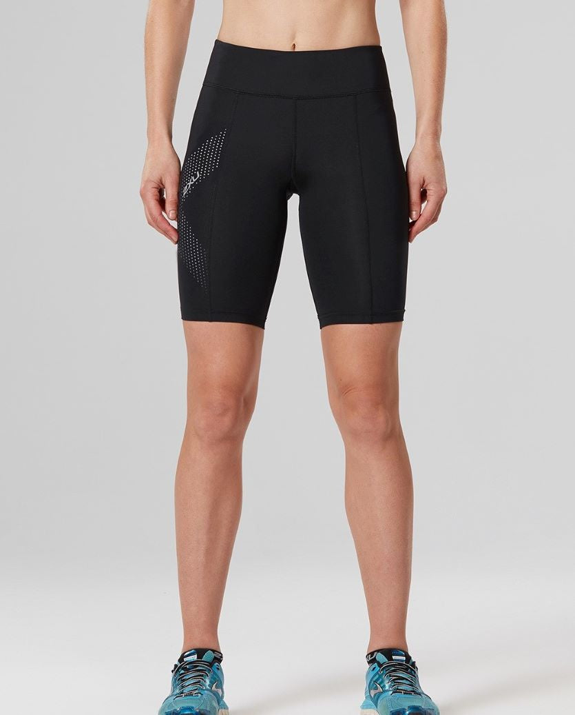 2XU Womens Mid Rise Short Black/Dotted Reflective
