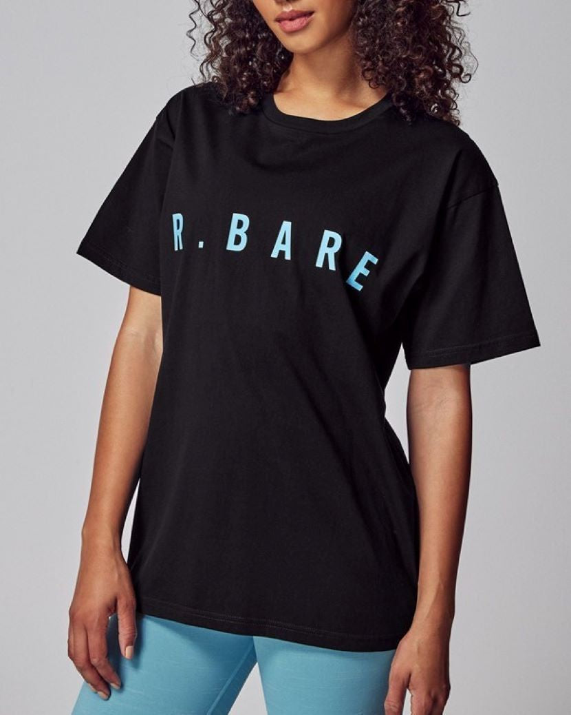 Running Bare Womens Hollywood 90s Relax Tee Black/Sky